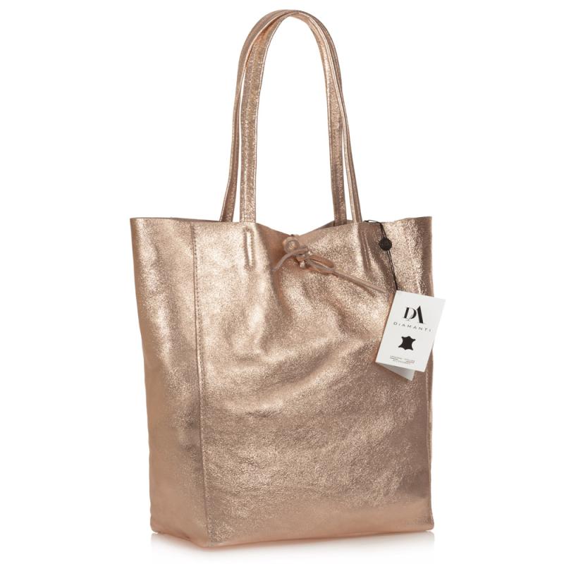 Geanta shopper din piele naturala DiAmanti Luisa Rosa Metallico